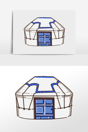 手绘草原游牧民族民居蒙古包插画