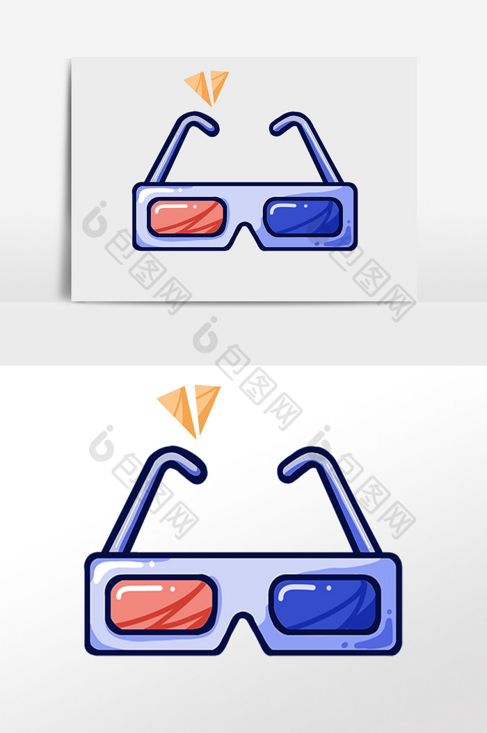 手绘电影院用品彩色3d眼睛插画