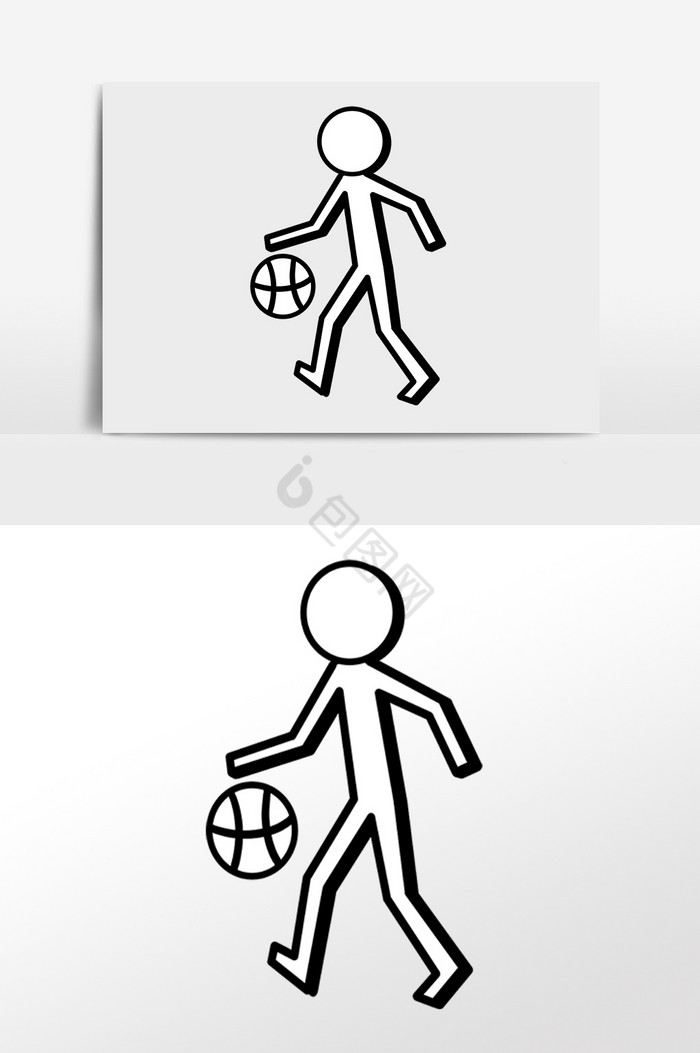 简笔画火柴打篮球小人插画
