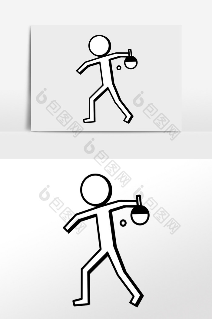 简笔画火柴打乒乓球小人插画