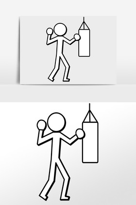 简笔画火柴打沙袋小人插画图片