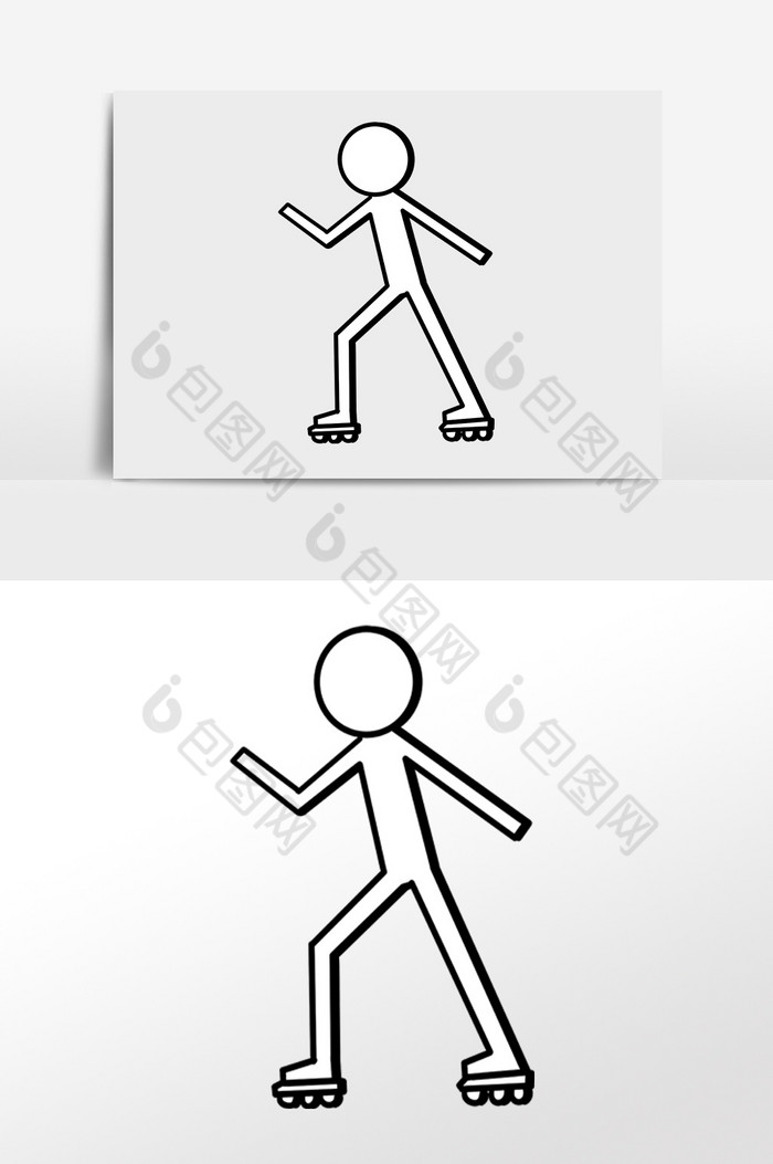 简笔画火柴运动溜冰小人插画