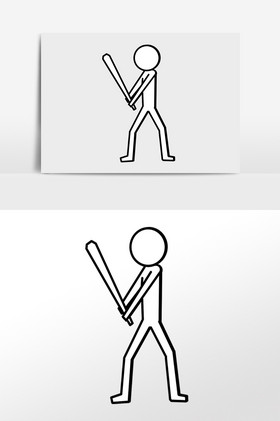简笔画火柴打棒球小人插画