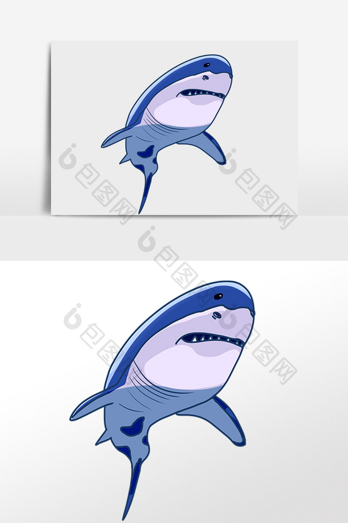 手绘海洋生物动物蓝色海鱼插画