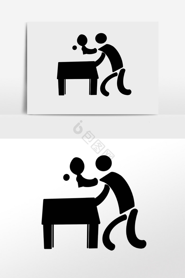 火柴运动打乒乓球人物剪影插画