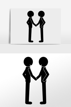手绘商务办公握手火柴人插画图片