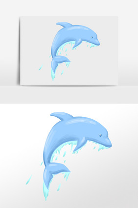 手绘海洋动物生物跳跃鲨鱼插画