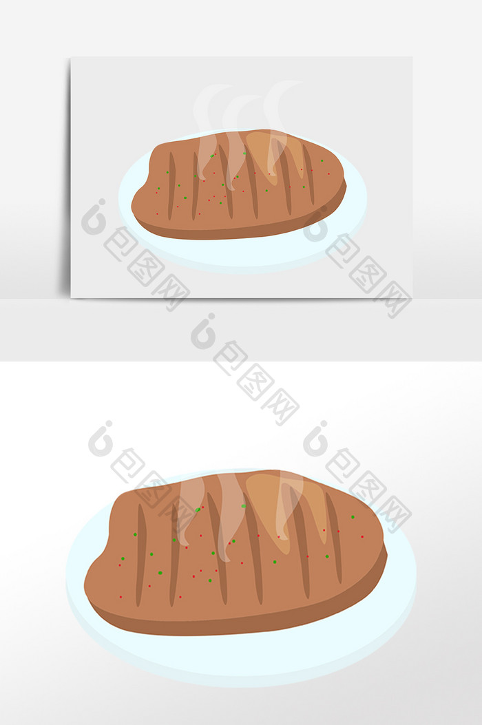 手绘餐饮美食烧烤烤牛排插画