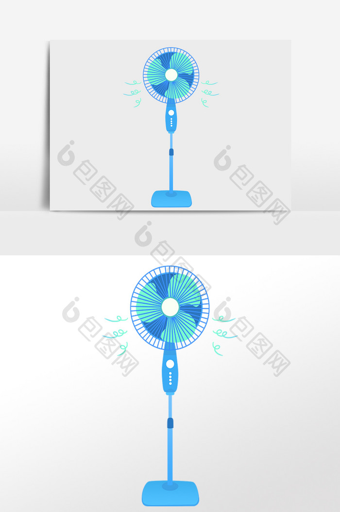手绘夏天扇风家电蓝色风扇插画
