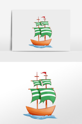 手绘大海出行工具卡通彩色帆船插画
