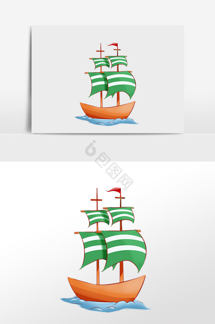 大海出行工具彩色帆船插画图片