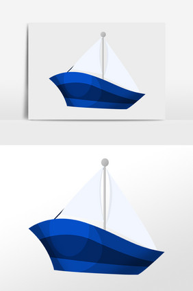 手绘大海出行工具蓝色帆船插画