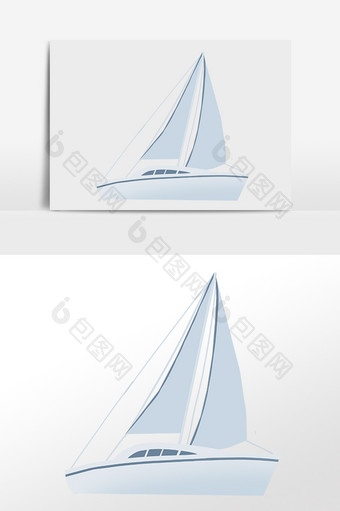 手绘大海旅游出行大型帆船插画图片