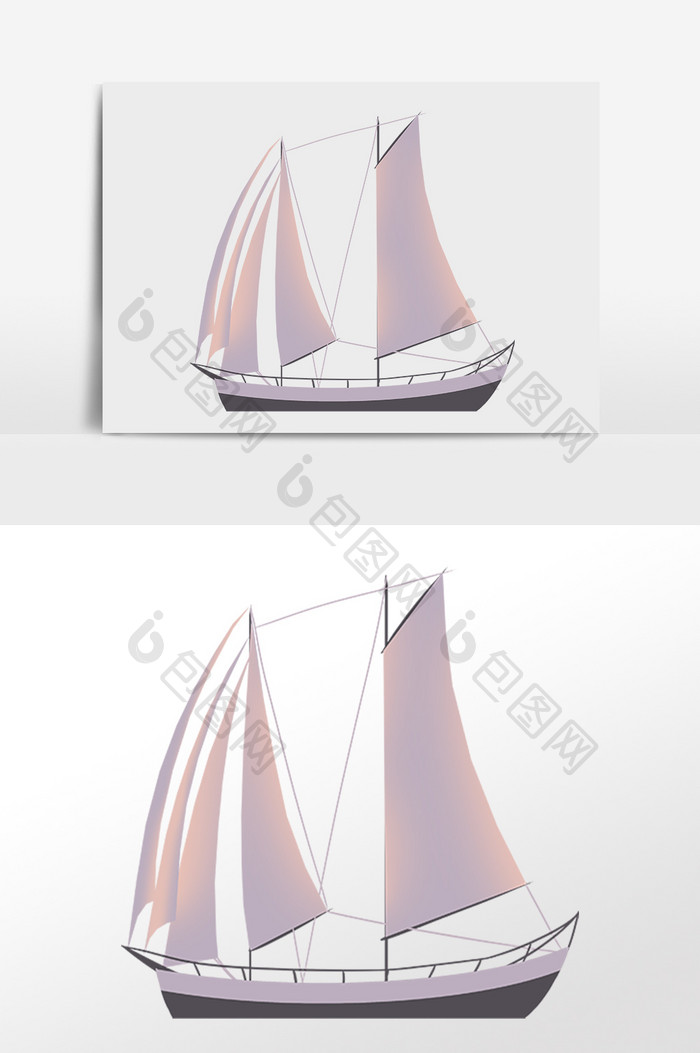 手绘大海旅游工具大型帆船插画