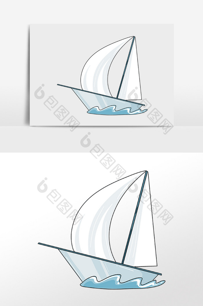 手绘大海运输工具轮船帆船插画