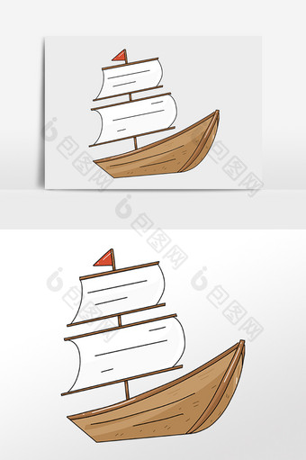 大海运输工具白色帆船插画图片