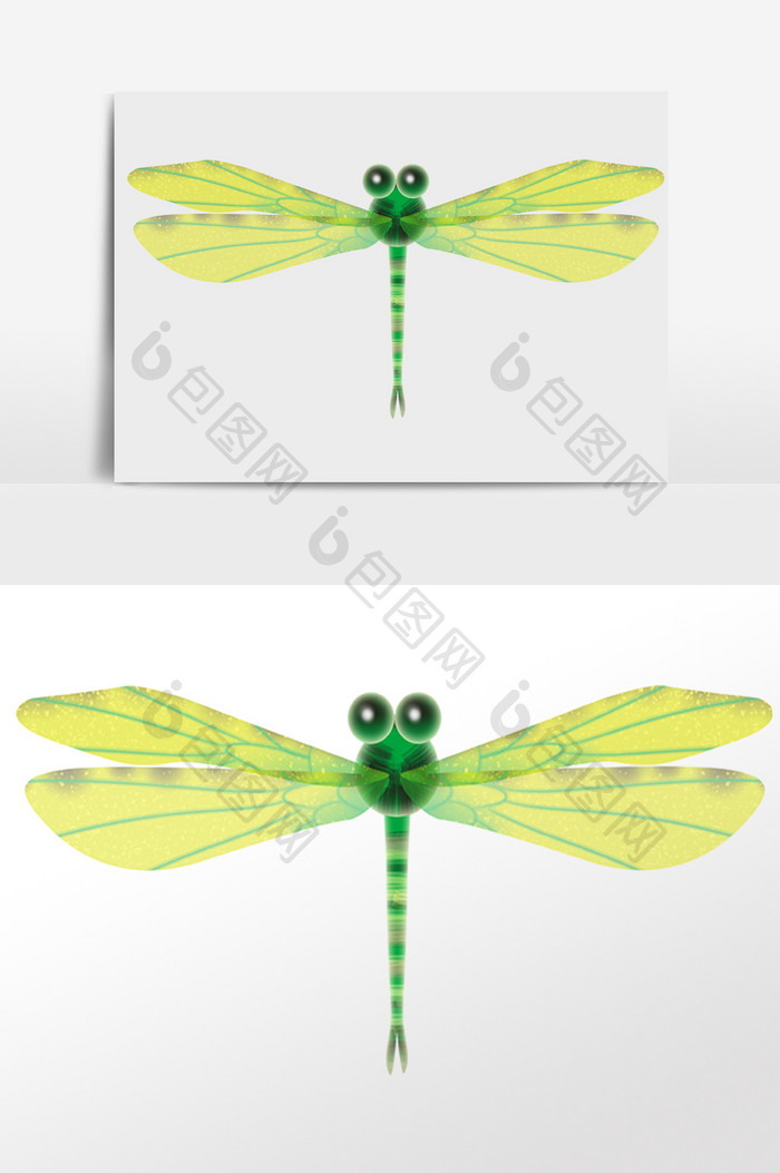 手绘卡通飞虫昆虫绿色蜻蜓插画