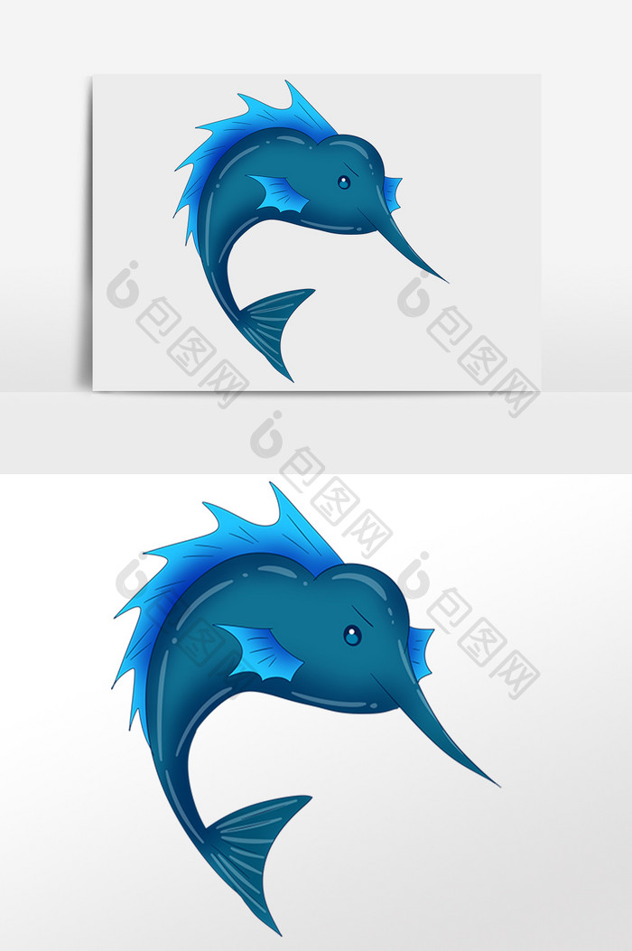 手绘海洋动物生物蓝色剑鱼插画