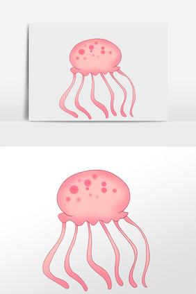 手绘海洋动物水生物粉色水母插画