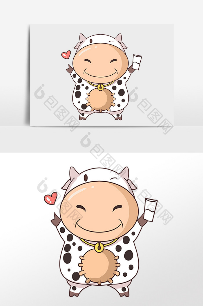 手绘卡通奶牛牛奶纯牛奶插画