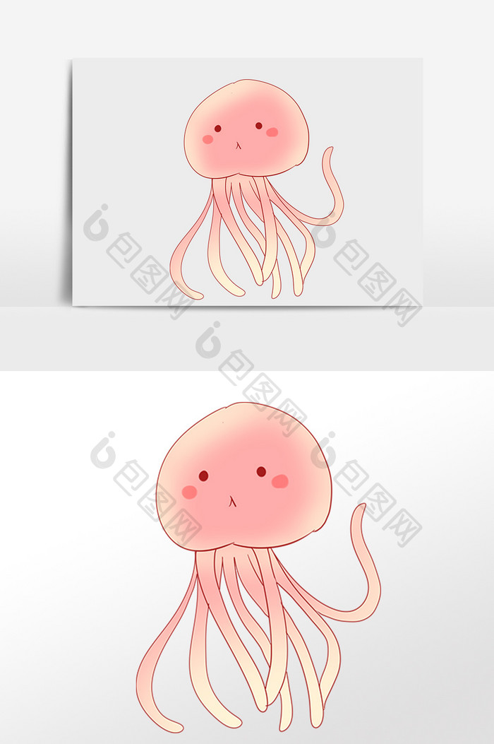 手绘海洋动物生物粉色水母插画