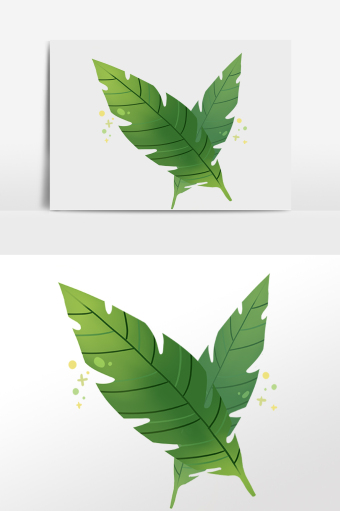 手绘热带清新植物两片叶子插画