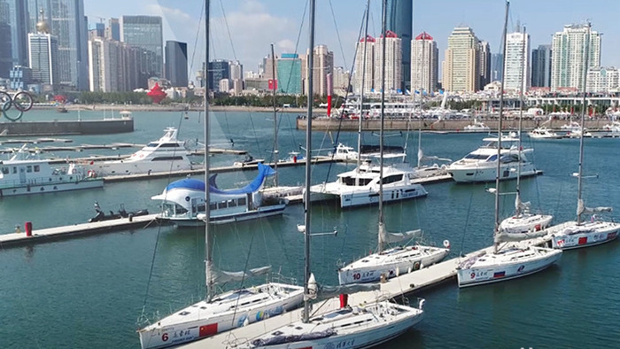 帆船船坞帆船码头航拍青岛奥帆中心航拍视频