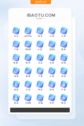 蓝色渐变线性天气icon图标