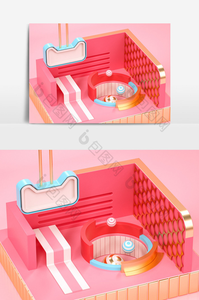 C4D粉系清新电商场景模型（oc渲染）