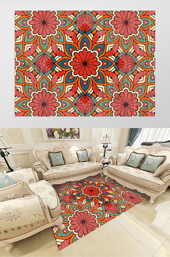 欧式古典花纹美式复古花型客厅地毯图案设计图片