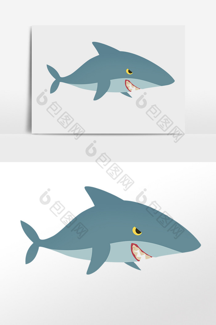 手绘海洋生物动物大鲨鱼插画