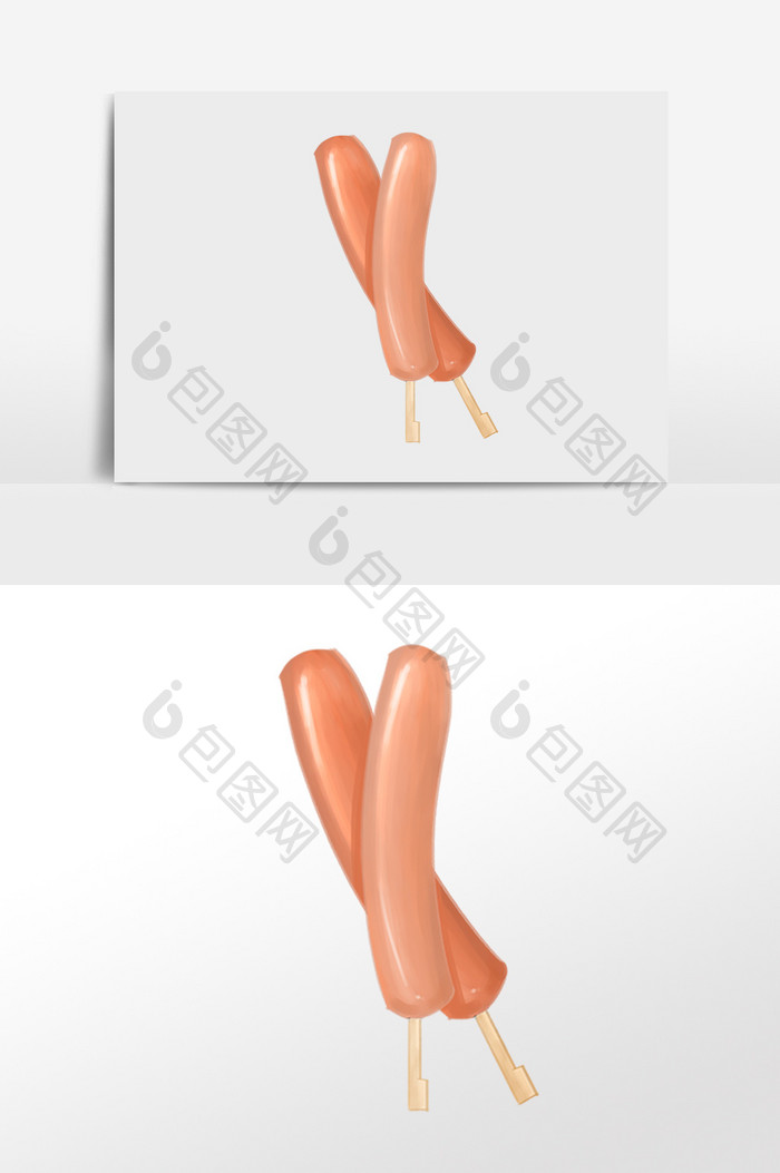 手绘餐饮美食美味烤火腿肠插画