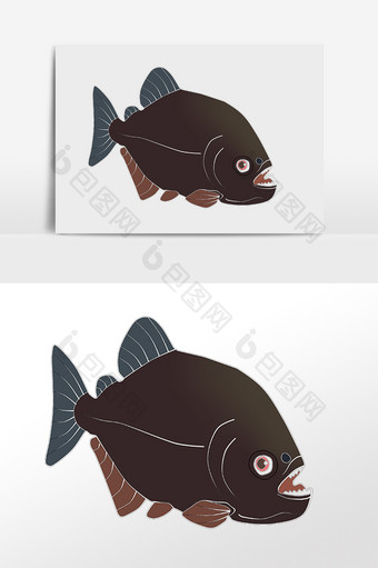 手绘海洋生物动物食人鱼插画图片