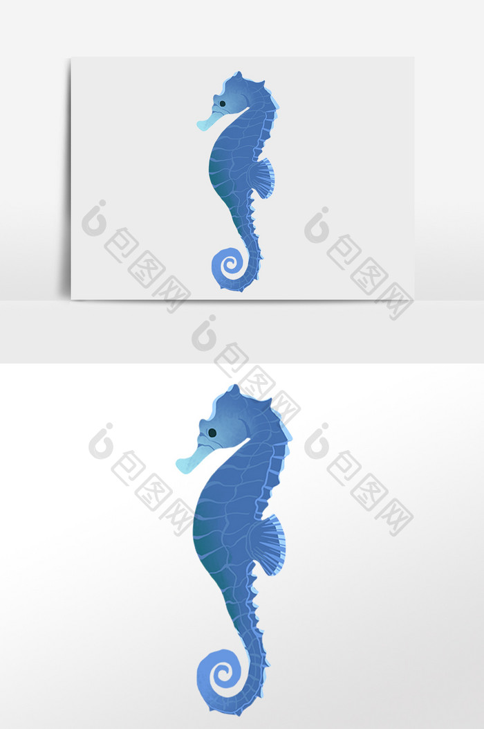 手绘海洋卡通水生物蓝色海马插画
