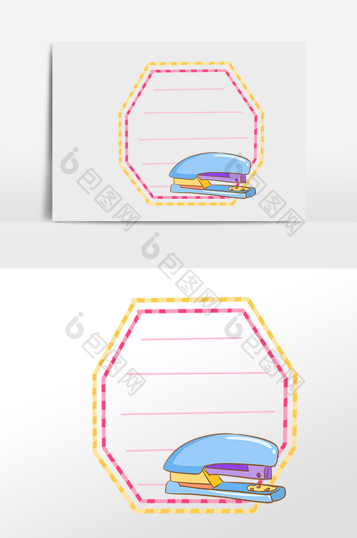 手绘学习备忘录订书机边框插画