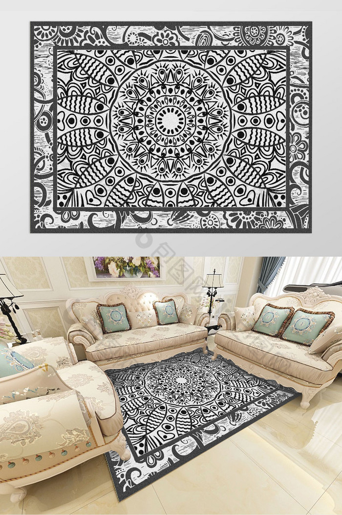 欧式复古花纹宫延地毯图案定制图片图片