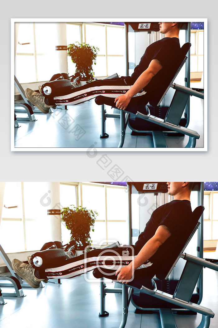 健身房坐姿腿屈伸摄影图片