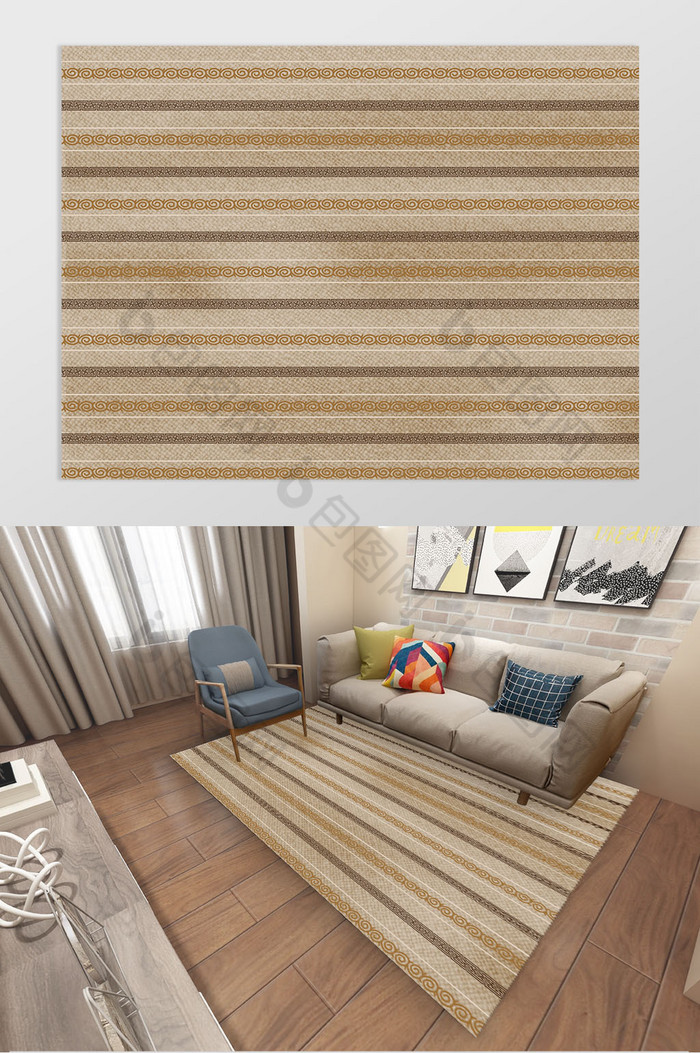 现代北欧摩洛哥风格几何花纹浅棕色客厅地毯图片图片