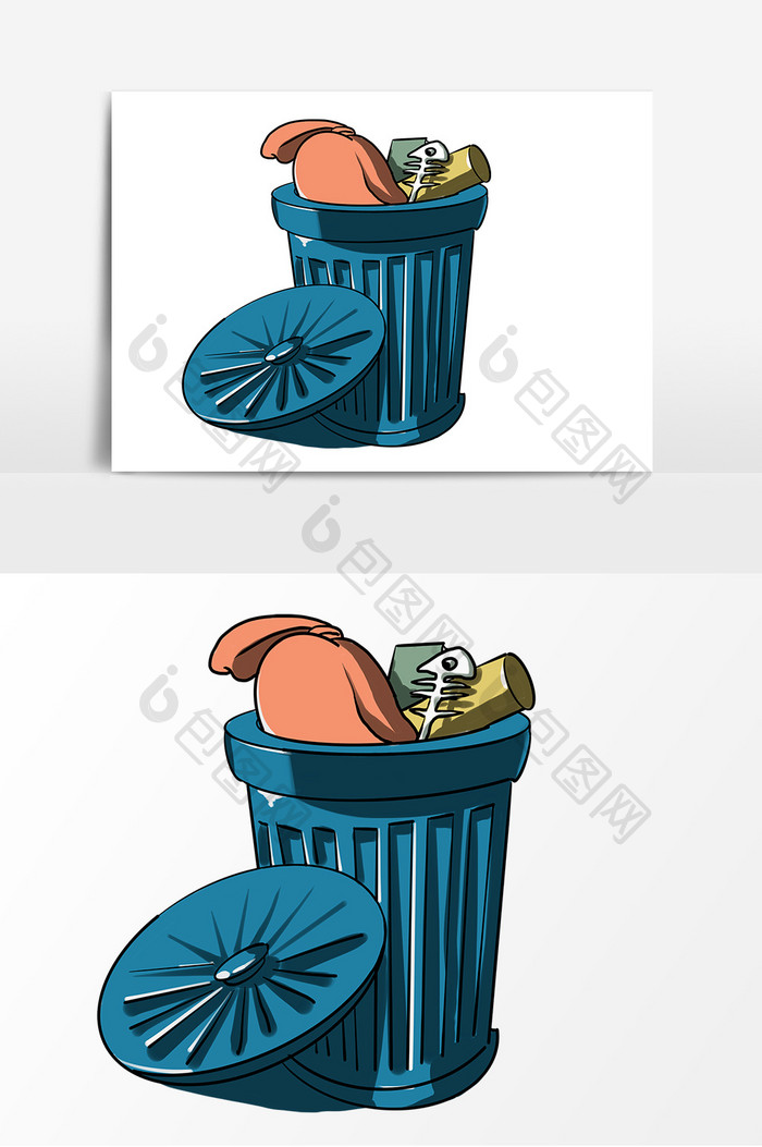 垃圾桶手绘形象元素