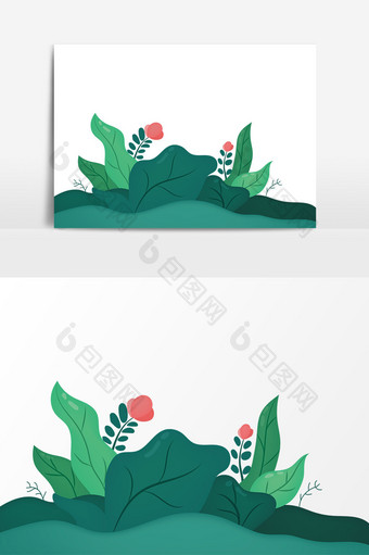 绿色卡通扁平化植物元素图片