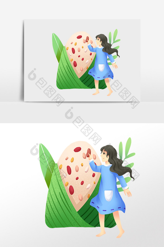 端午节女孩吃红枣粽子插画图片图片