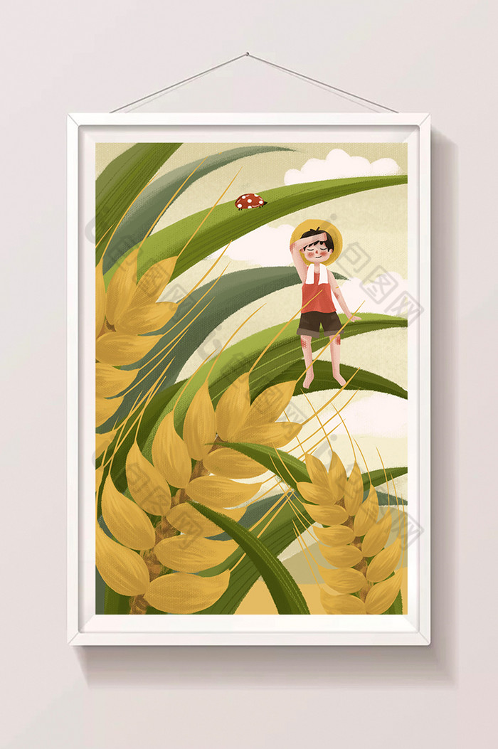 芒种丰收小麦耕种农民插画节气图片图片