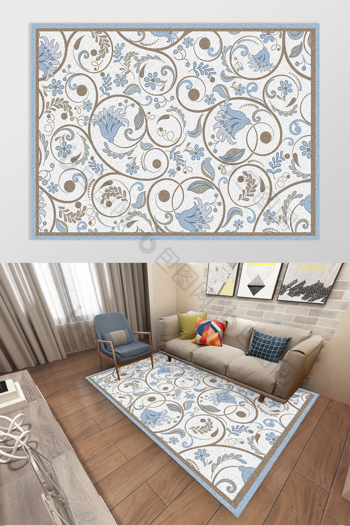 现代北欧清新花纹地毯图案图片图片