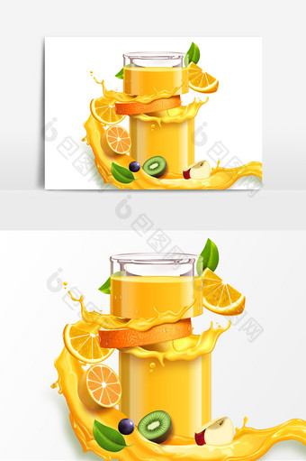 简约质感水果果汁元素图片