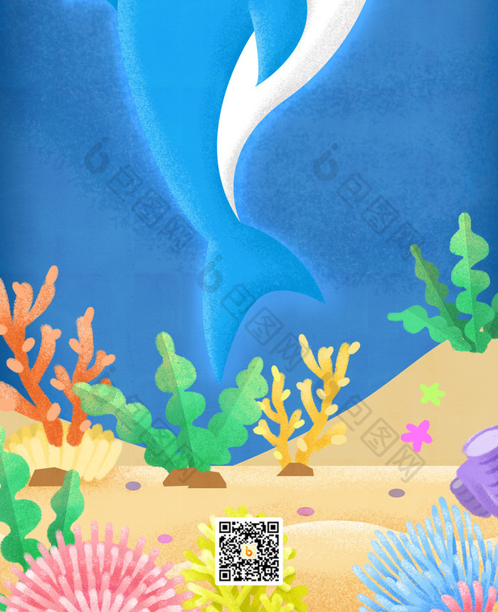 蓝色创意清新插画鲸鱼世界海洋日手机配图