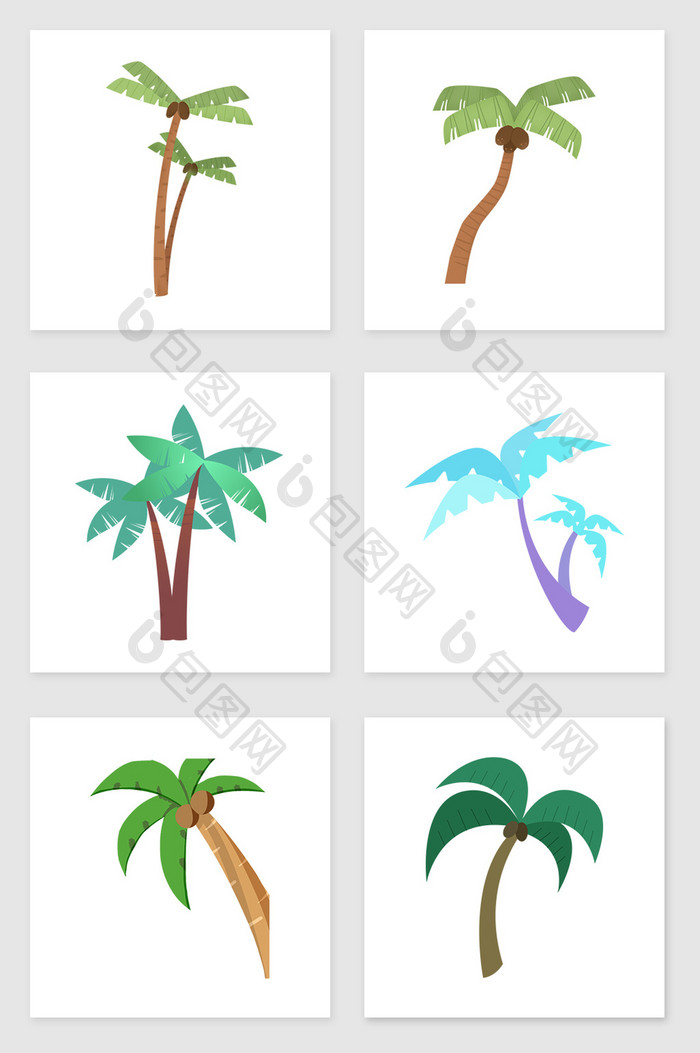 手绘椰子树套图插画元素