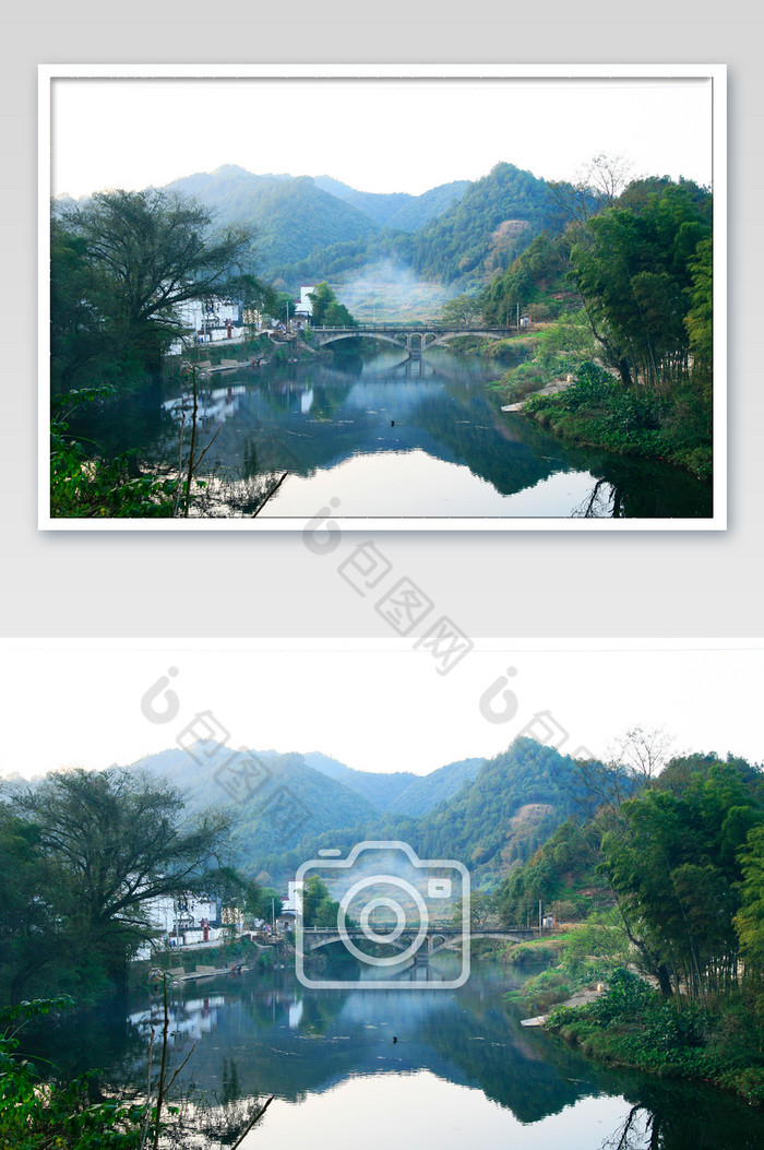 中国古村落湖水山清水秀摄影图图片图片