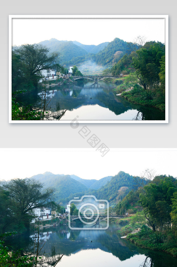 中国古村落湖水山清水秀摄影图图片