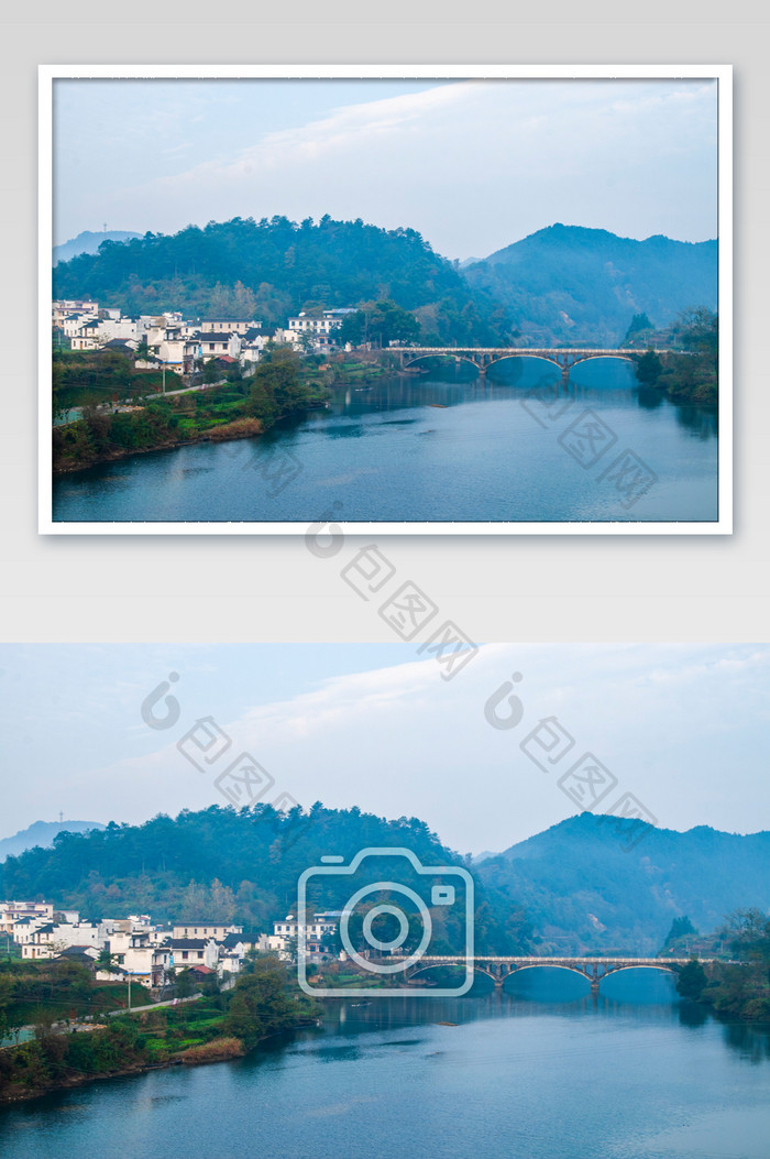 婺源乡村河流桥梁摄影图