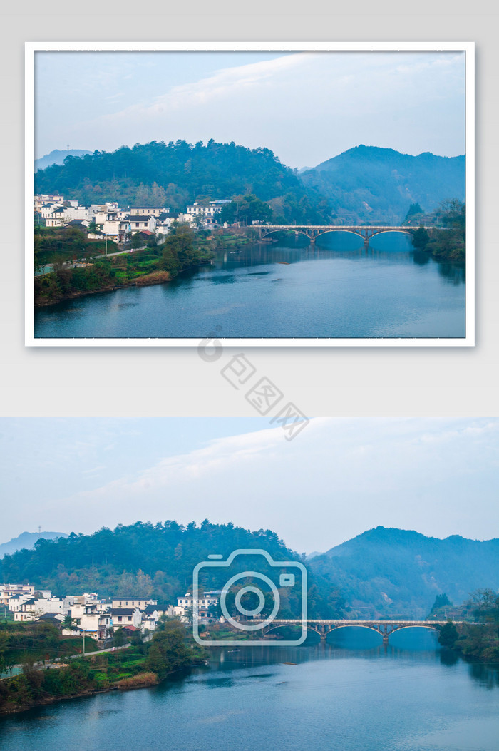 婺源乡村河流桥梁摄影图图片